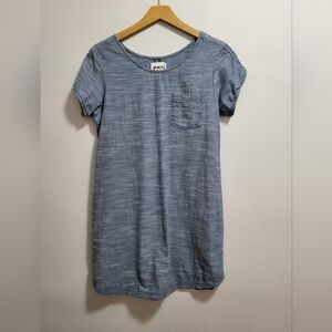 Pact Chambray Short Sleeve Mini Shift T-shirt Dress Size Small Organic Cotton
